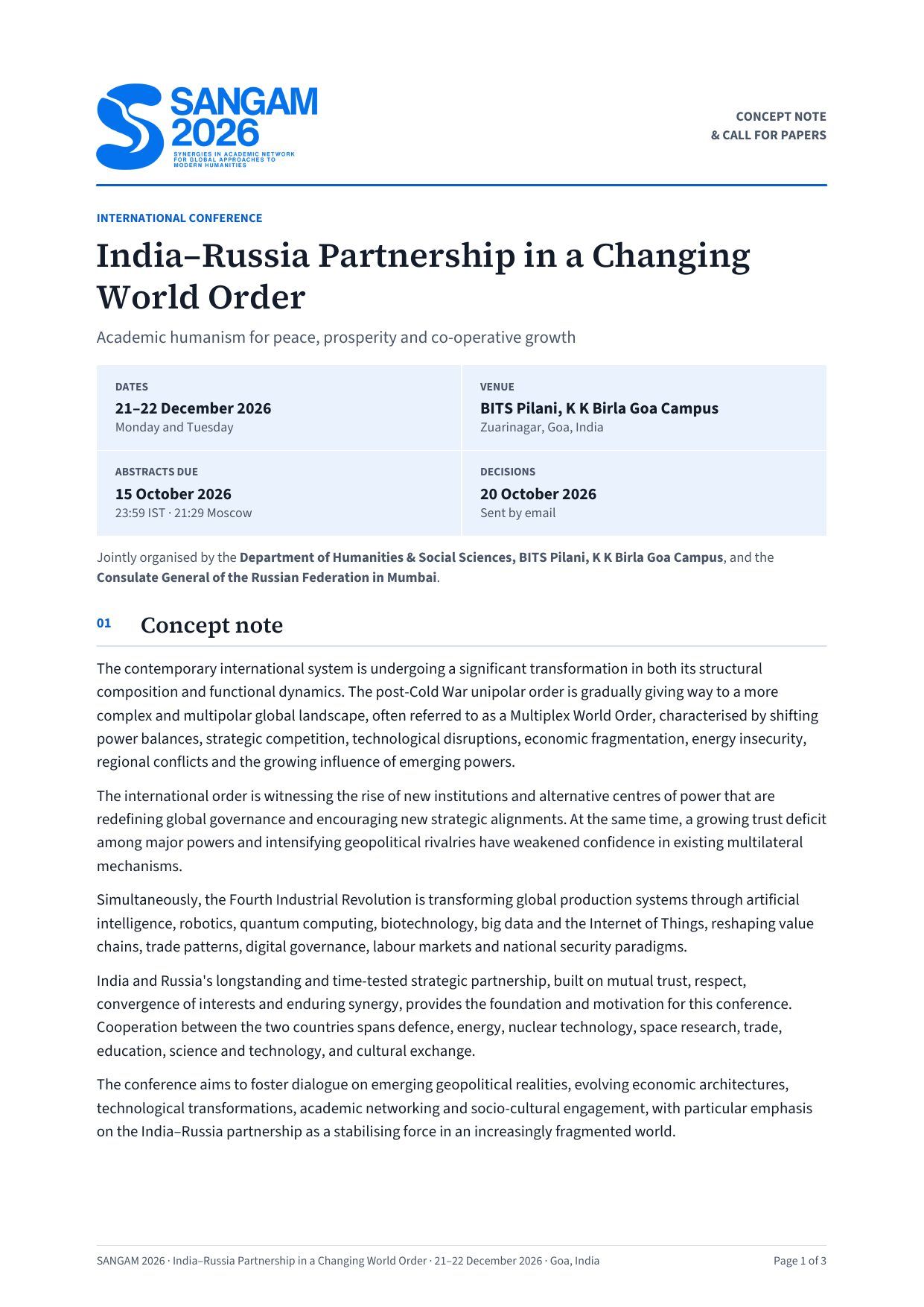 Page 1: conference details and concept note