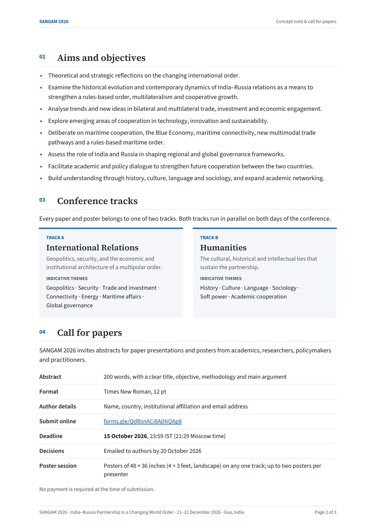 Page 2: aims and objectives, conference tracks and call for papers